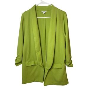 Bar III Lime Green Open Front Blazer Ruched Sleeves Women's Large